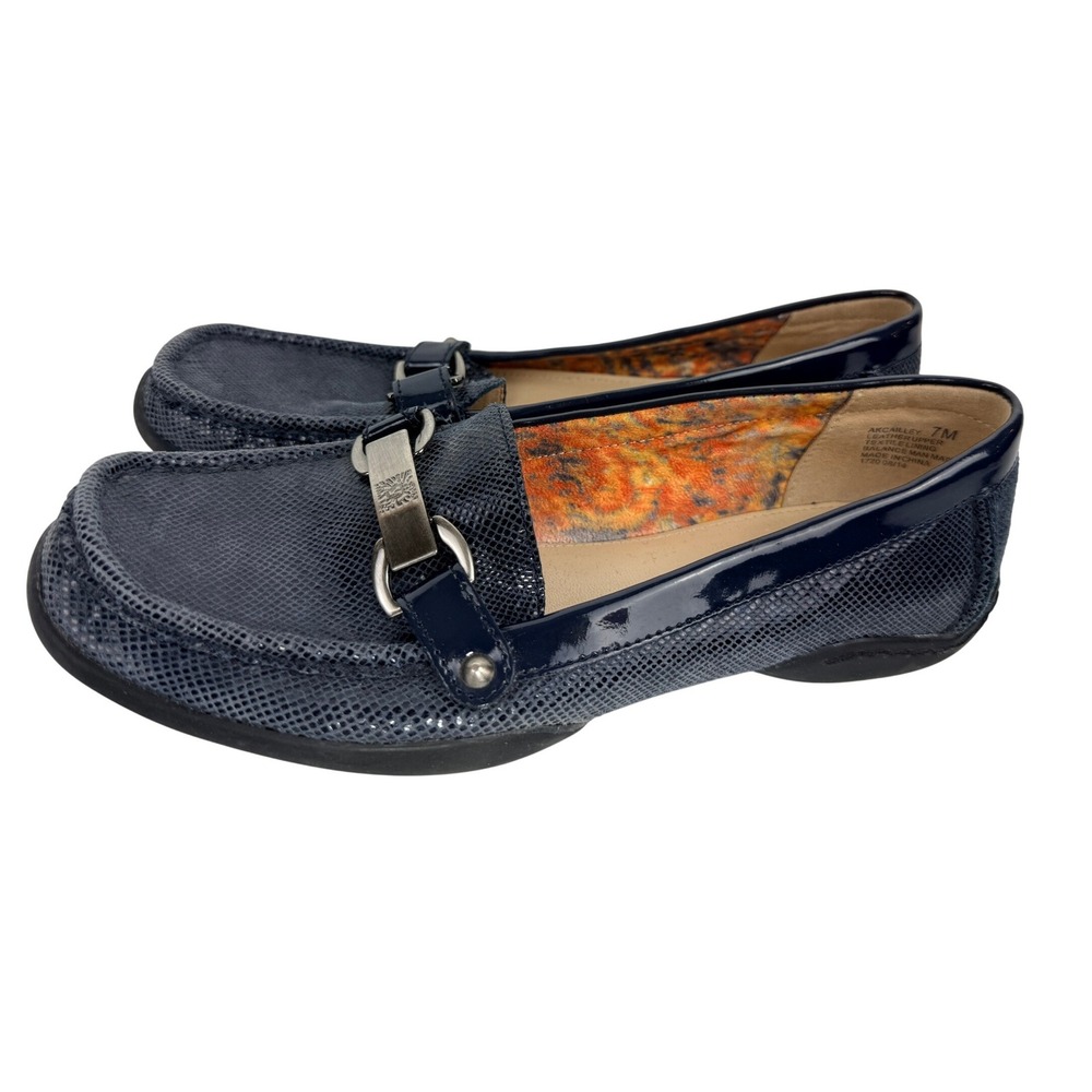 Anne Klein iFlex Navy Blue Snakeskin Embossed Loafers Women 7M - BS